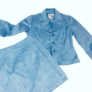 Sheri Martin Vintage 90s Flower Power 2pc Suit Skirt Set Powder Blue